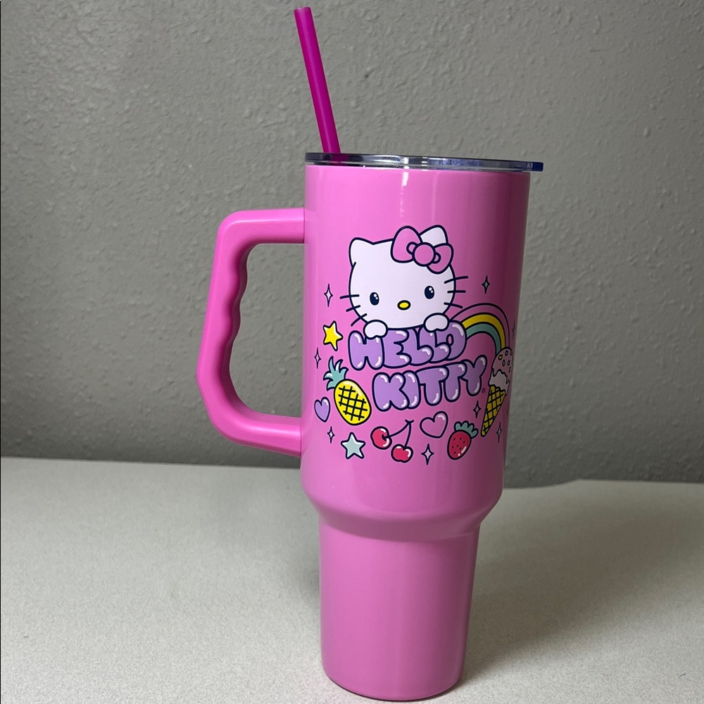 Hello Kitty Pink Insulated Mug with Handle and Straw